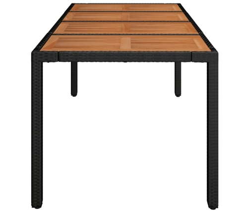 vidaXL Mesa de jardín superficie de madera ratán PE negro 190x90x75 cm