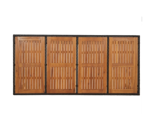 vidaXL Mesa de jardín superficie de madera ratán PE negro 190x90x75 cm