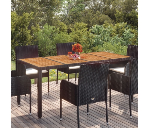 vidaXL Mesa de jardín superficie de madera ratán PE negro 190x90x75 cm