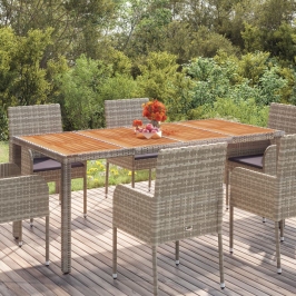 Mesa de jardín superficie de madera ratán PE gris 190x90x75 cm