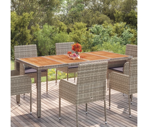 vidaXL Mesa de jardín superficie de madera ratán PE gris 190x90x75 cm