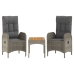 Set de muebles de jardín 3 pzas y cojines ratán sintético gris
