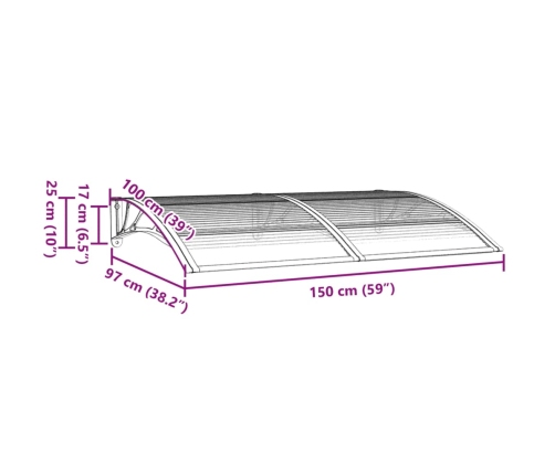 Marquesina de puerta policarbonato gris 150x100 cm