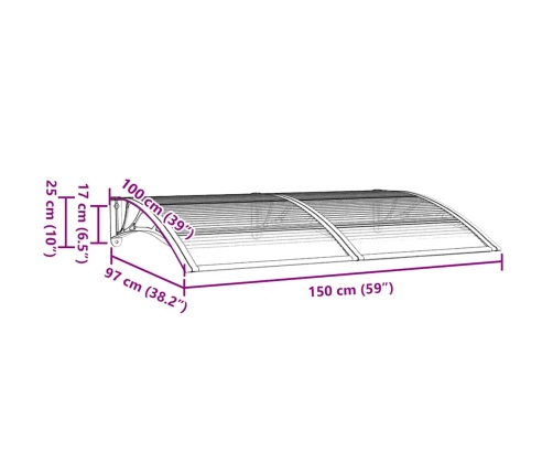 Marquesina de puerta policarbonato gris 150x100 cm