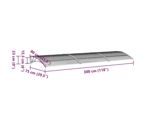 Marquesina de puerta policarbonato gris 300x75 cm