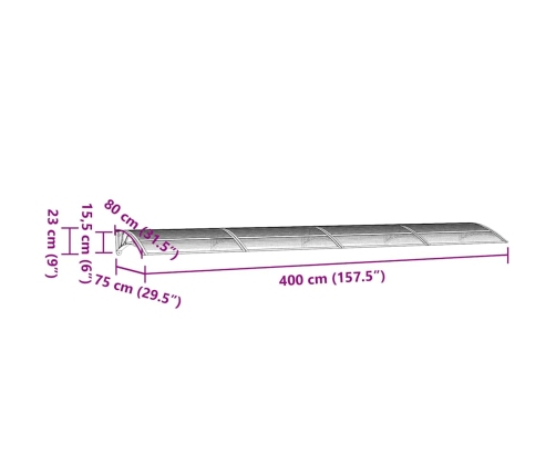 Marquesina puerta policarbonato gris y transparente 400x75 cm