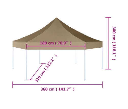 Carpa plegable emergente hexagonal 3,6x3,1 m taupé 220g/m²