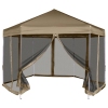 Carpa desmontable hexagonal paredes gris taupe 3,6x3,1m 220g/m²