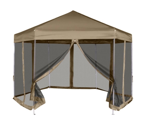 Carpa desmontable hexagonal paredes gris taupe 3,6x3,1m 220g/m²