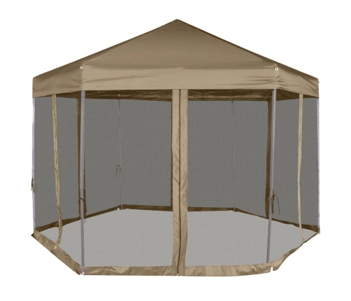 Carpa desmontable hexagonal paredes gris taupe 3,6x3,1m 220g/m²