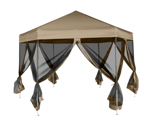 Carpa desmontable hexagonal paredes gris taupe 3,6x3,1m 220g/m²