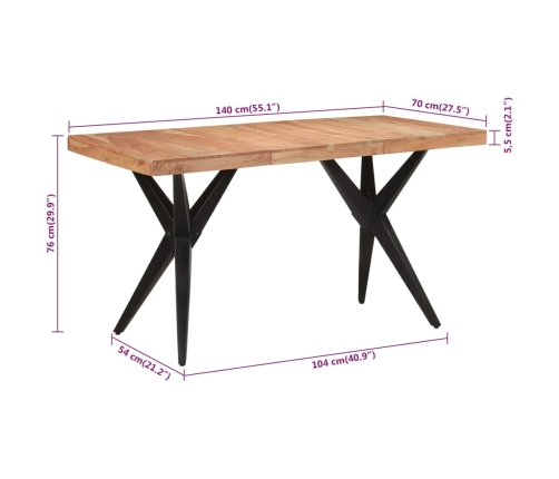 Mesa de comedor madera maciza de acacia negra 140x70x76 cm