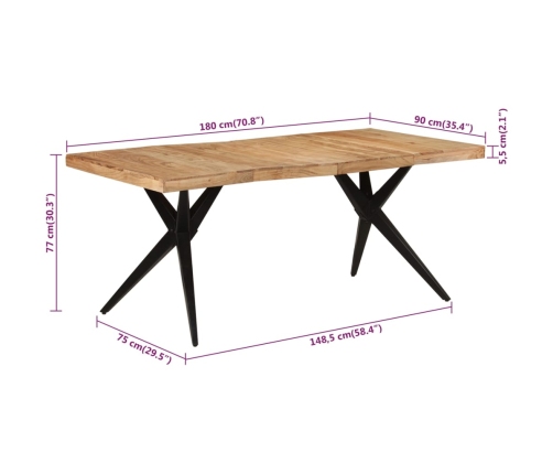 Mesa de comedor madera maciza de acacia negra 180x90x77 cm