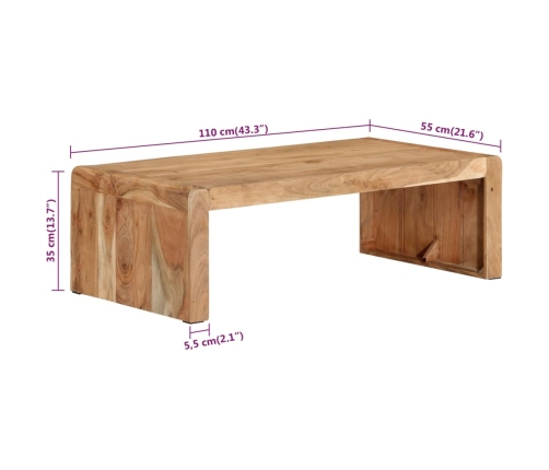 Mesa de centro madera maciza acacia 110x55x35 cm