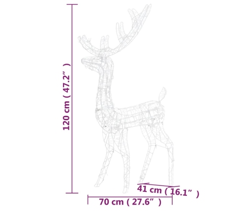 Adorno de renos de Navidad acrílico 2 uds blanco cálido 120 cm