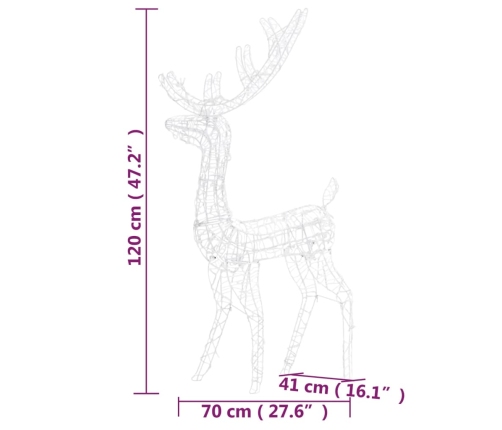 Adorno de renos de Navidad acrílico 3 uds blanco cálido 120 cm