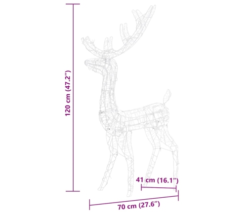 Adorno de renos de Navidad acrílico multicolor 3 uds 120 cm