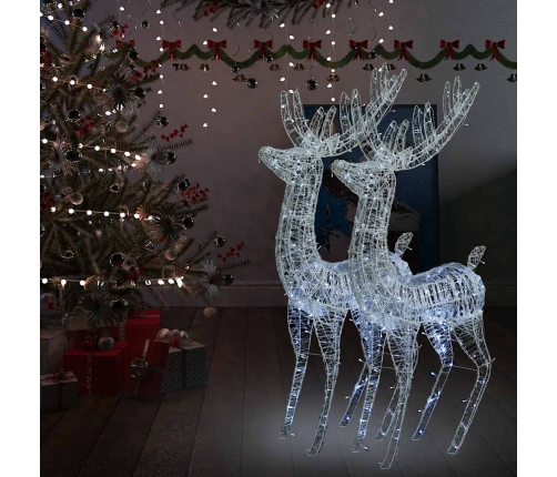 Renos de Navidad acrílico 250 LED 2 uds blanco frío 180 cm