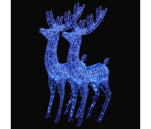 Renos de Navidad acrílico 250 LED 2 uds azul 180 cm