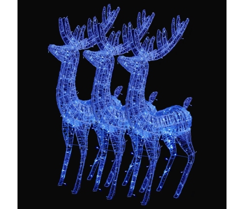 Renos de Navidad acrílico 250 LED 3 uds azul 180 cm