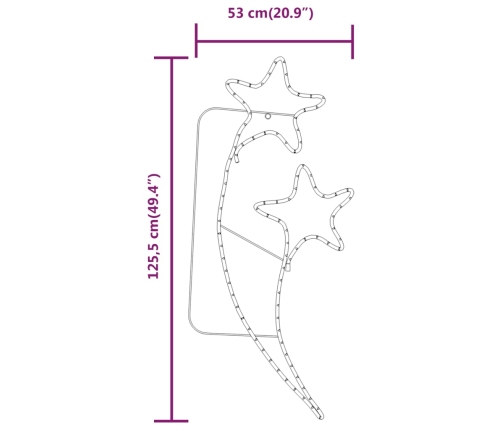 Tira de luces de estrella 2 pzas blanco cálido 125,5x53x4,5 cm