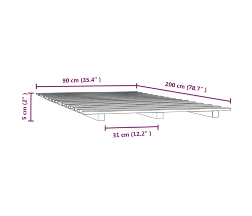 Estructura de cama madera maciza de pino gris 90x200 cm