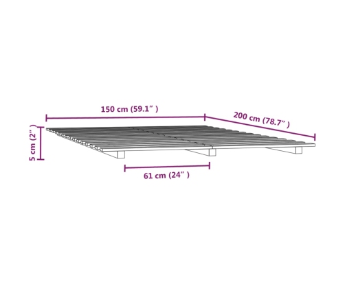 Estructura de cama madera maciza de pino blanco 150x200 cm