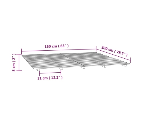 Estructura de cama de madera maciza de pino 160x200 cm