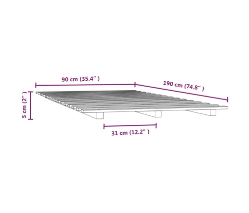 Estructura de cama madera maciza de pino gris 90x190 cm