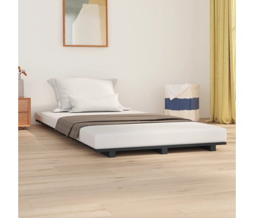 Estructura de cama madera maciza de pino gris 90x190 cm