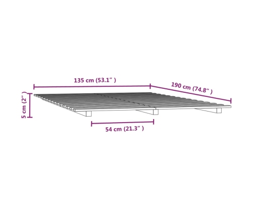 Estructura de cama madera maciza de pino gris 135x190 cm