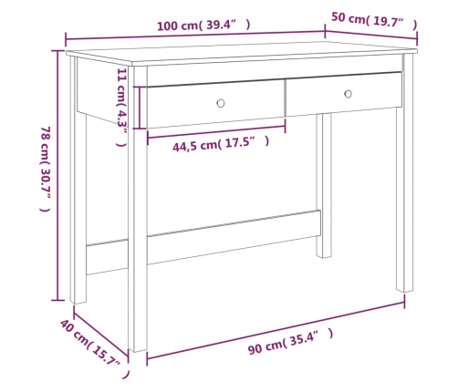 Escritorio con cajones madera maciza de pino blanco 100x50x78cm