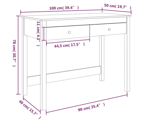 Escritorio con cajones madera maciza de pino gris 100x50x78cm