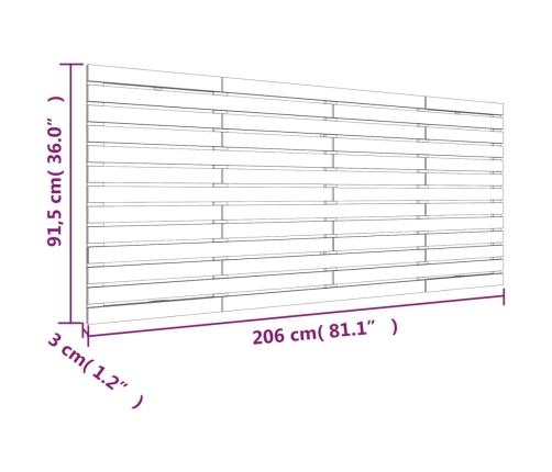 Cabecero cama pared madera maciza pino marrón miel 206x3x91,5cm