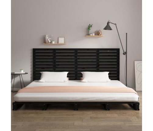 Cabecero cama de pared madera maciza pino negro 206x3x91,5 cm