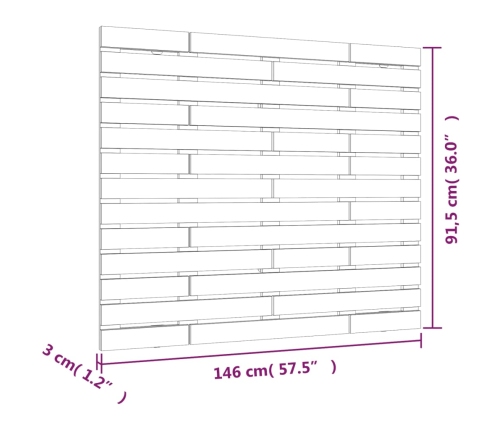 Cabecero de cama de pared madera maciza de pino 146x3x91,5 cm