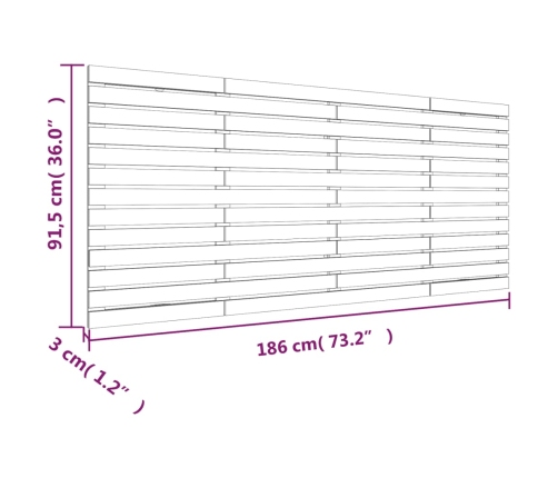 Cabecero de cama de pared madera maciza de pino 186x3x91,5 cm