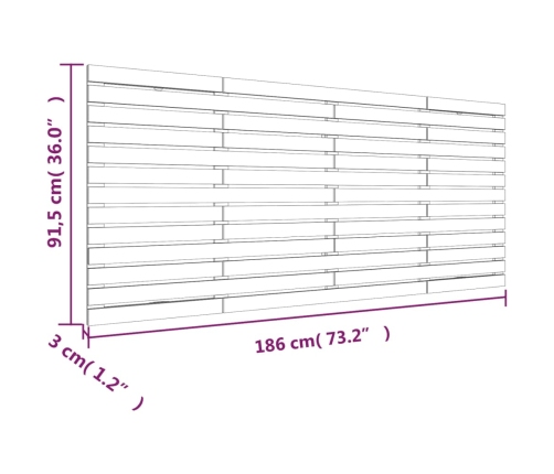 Cabecero cama de pared madera maciza pino blanco 186x3x91,5 cm