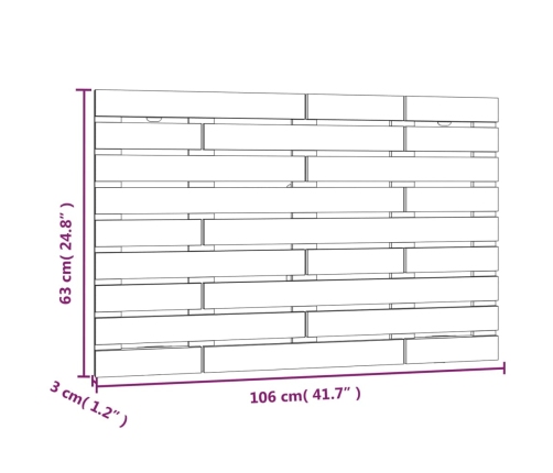 vidaXL Cabecero de cama de pared madera maciza de pino 106x3x63 cm