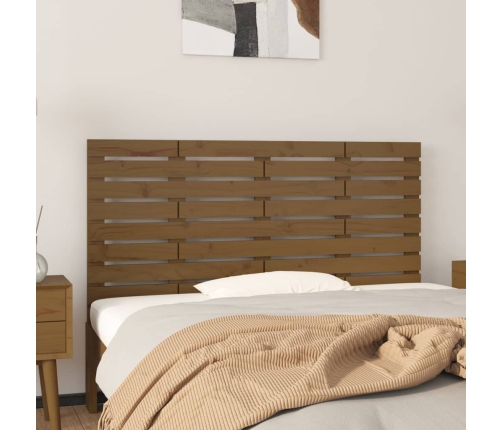 Cabecero cama pared madera maciza pino marrón miel 126x3x63 cm