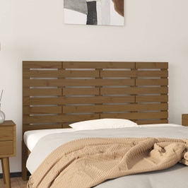 Cabecero cama pared madera maciza pino marrón miel 146x3x63 cm