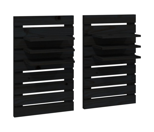 Estantes mesitas de pared 2 uds madera maciza de pino negro