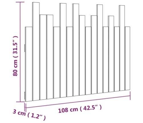 Cabecero de cama de pared madera maciza de pino 108x3x80 cm