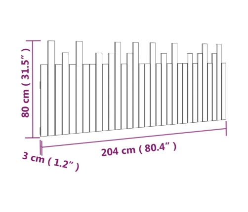 vidaXL Cabecero de cama de pared madera maciza pino blanco 204x3x80 cm