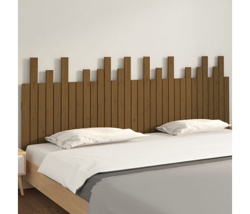 Cabecero cama pared madera maciza pino marrón miel 204x3x80 cm