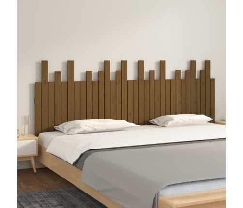 Cabecero cama pared madera maciza pino marrón miel 204x3x80 cm