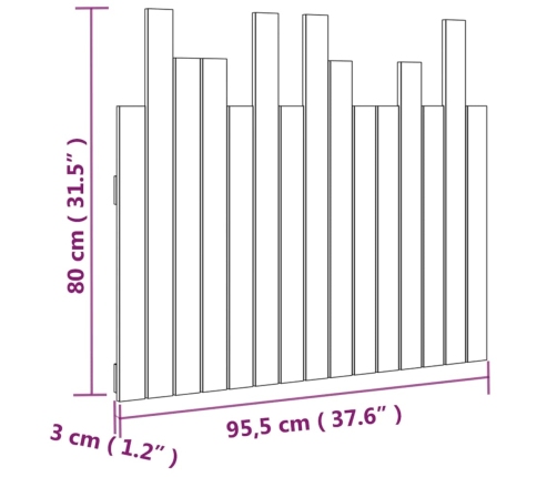 Cabecero de cama de pared madera maciza de pino 95,5x3x80 cm