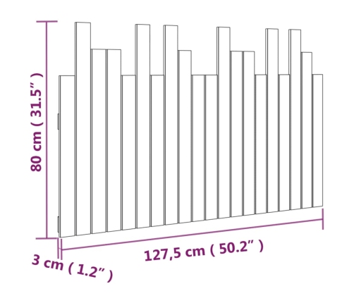 Cabecero de cama de pared madera maciza de pino 127,5x3x80 cm