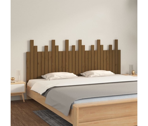 Cabecero cama pared madera maciza pino marrón miel 185x3x80 cm