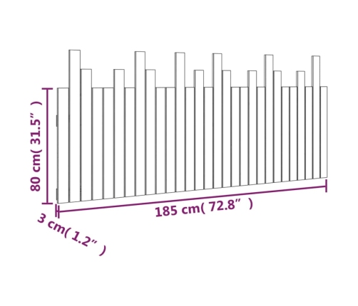 vidaXL Cabecero de cama de pared madera maciza pino negro 185x3x80 cm